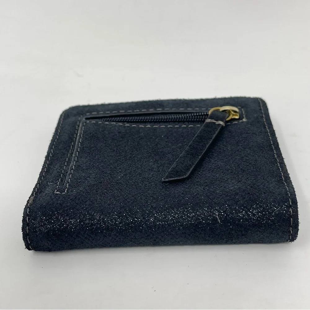 Fossil Madison Bifold Wallet Black Shimmer Nubuck Suede RFID Zippered Coin Pouch - Picture 11 of 11